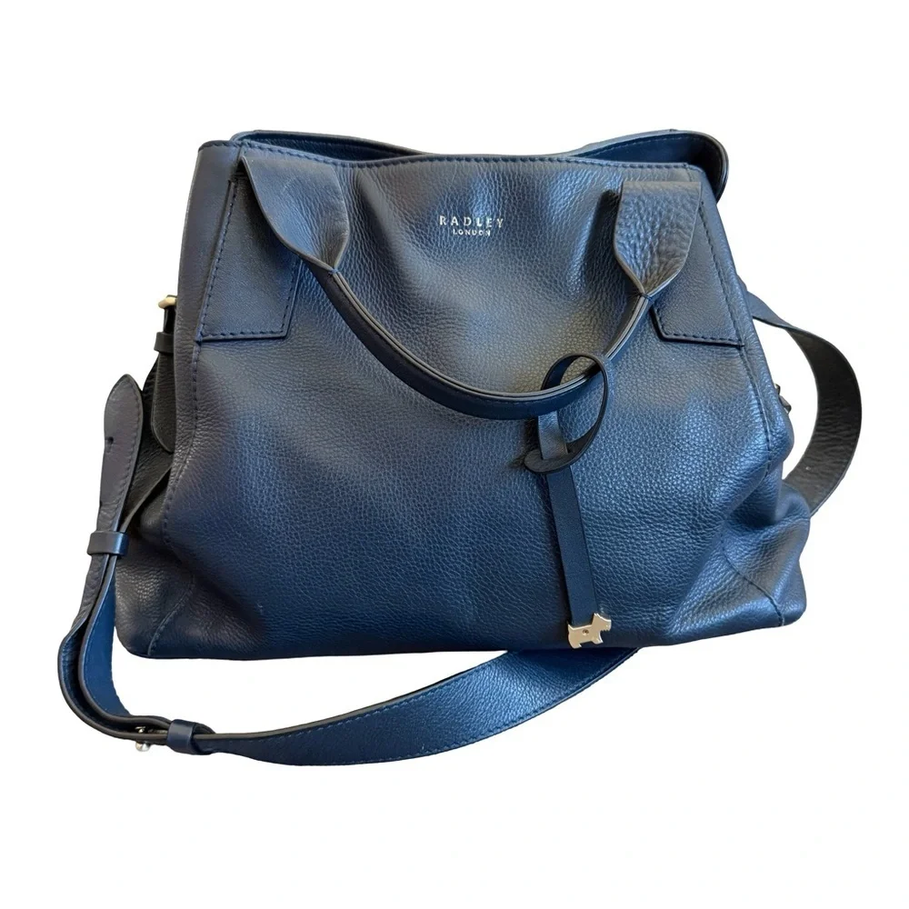 Radley Baylis Road Navy Leather Purse Shoulder Bag Tote Pockets Medium Size